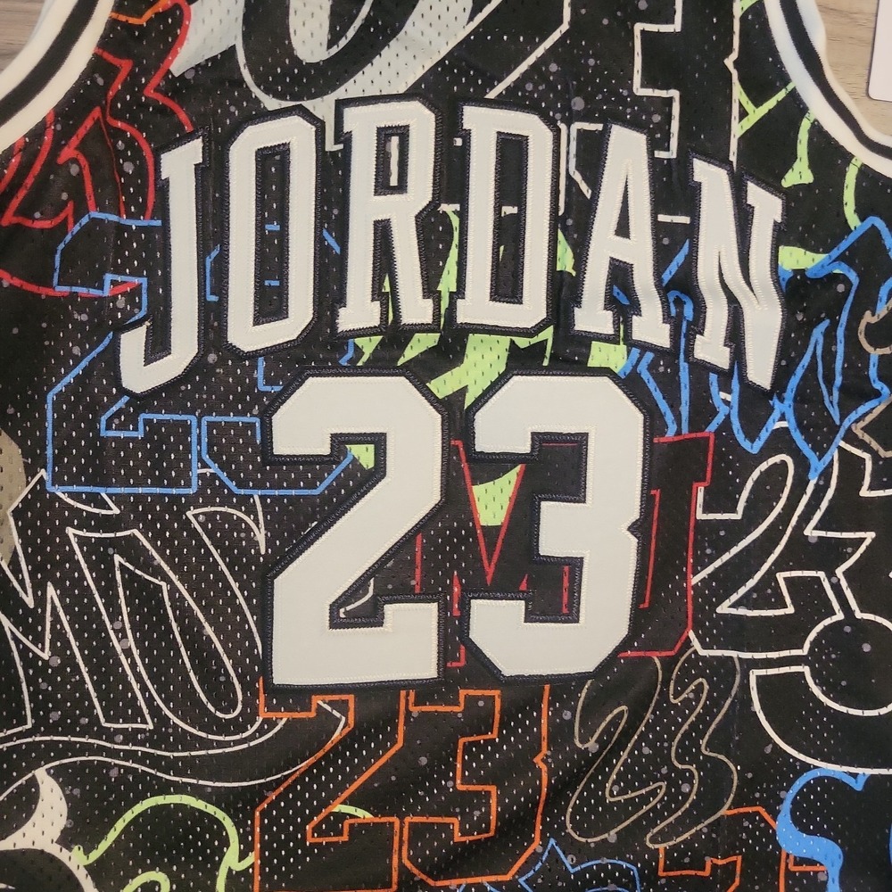 Michael Jordan #23 Jersey Boys Small Stitched Black AOP Graphic Logo NEW